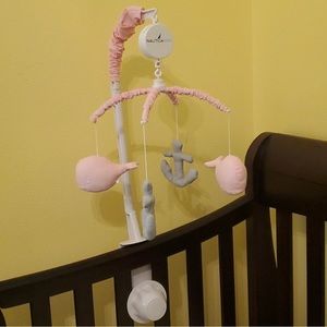 Nautica Kids Girl Crib Musical Mobile Nautical Pink Whales + Brahms Lullaby Baby